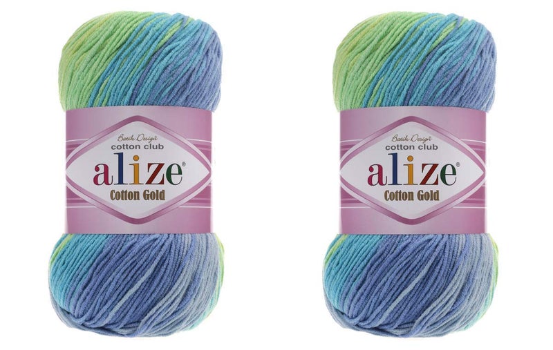 Alize Cotton Gold Batik Yarn 55% Cotton 45% Acrylic Lot of 2 Skein 200gr 722yds Knitting Acrylic Cotton 2 Sport Yarn (4146) - Image 1